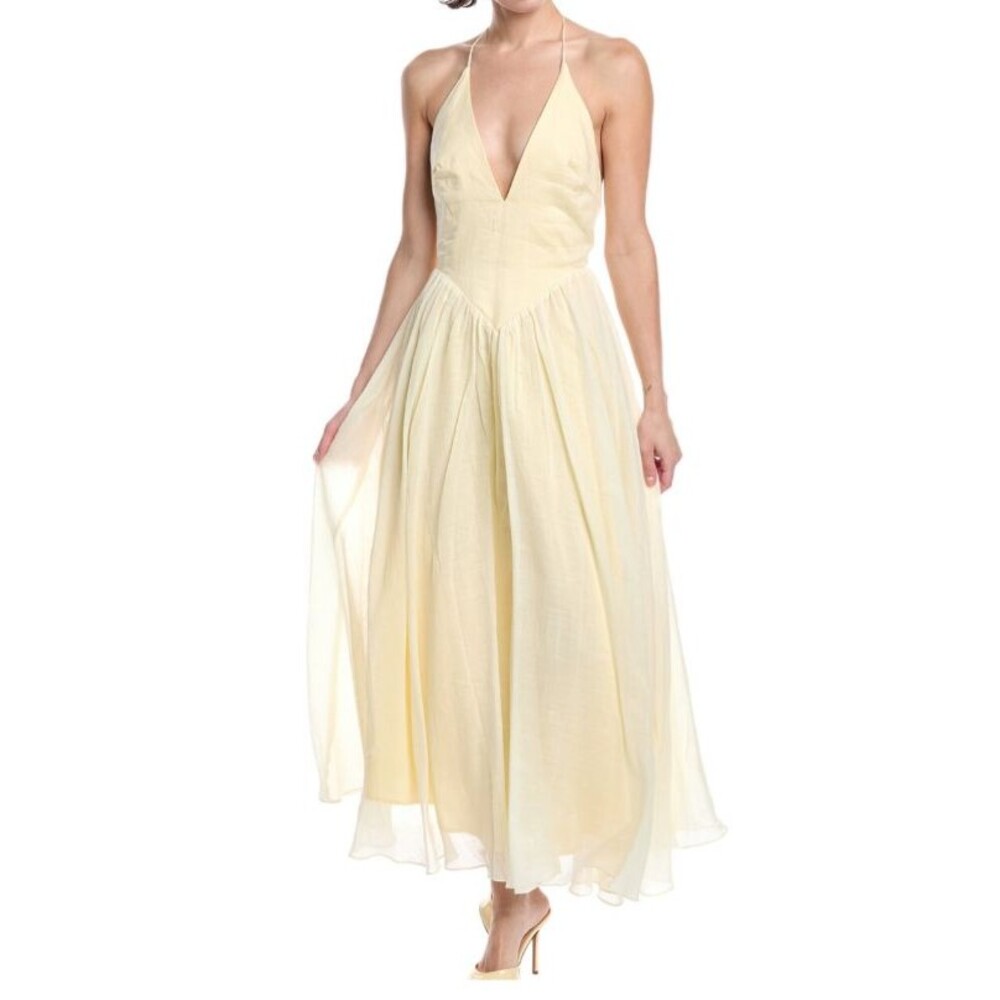 Bardot Women’s Arletha Halter Maxi Dress size M/6 NWOT Butter Yellow Deep V-Neck